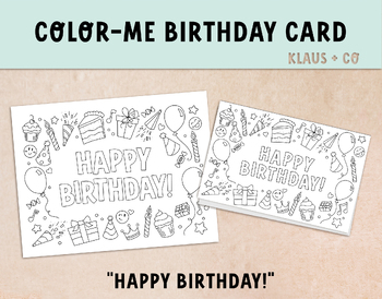 happy birthday coloring page card printable by klaus and co studio