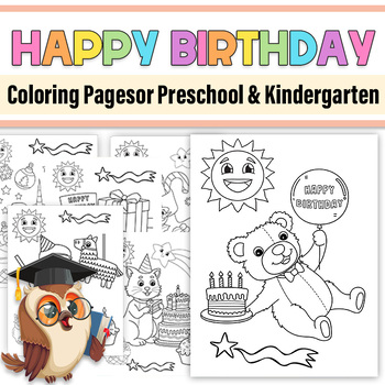 Preview of Happy Birthday Coloring Pages|Happy Birthday for Preschool & Kindergarten