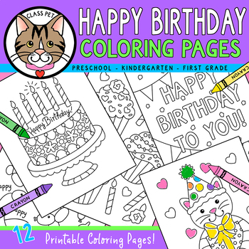 Preview of Happy Birthday Coloring Pages for Preschool, Kindergarten, and First Grade
