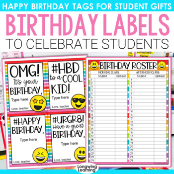 Preview of Happy Birthday Gift Tags Rainbow Template for Student Birthday Bag Labels