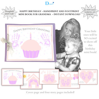 Preview of Happy Birthday Grandma - Handprint and Footprint - Mini Book (Birthday Card)