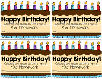 happy birthday no homework pass