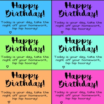 Preview of Happy Birthday Homework Passes - COLOUR
