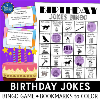 Preview of Happy Birthday Jokes Bingo Game and Bookmarks to Color