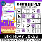 Happy Birthday Jokes Bingo Game and Bookmarks to Color