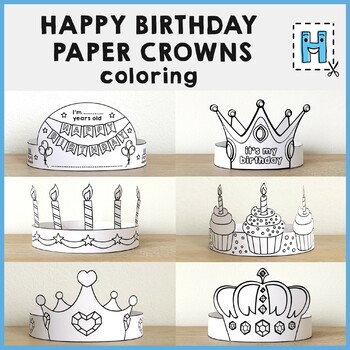 Happy Birthday Paper Crowns Headbands Hats Printable Coloring Craft Activity