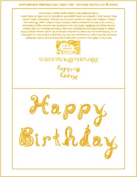 Preview of Happy Birthday Saffron Fabric Font Letters Printable Card