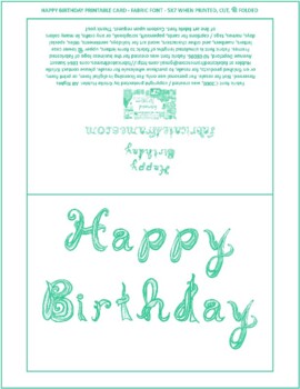 Preview of Happy Birthday Seafoam Aqua Fabric Font Letters Printable Card