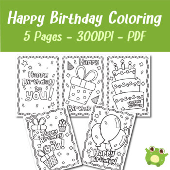 Happy Birthday Set Funny Coloring Pages For Adults and Children 5 Pages