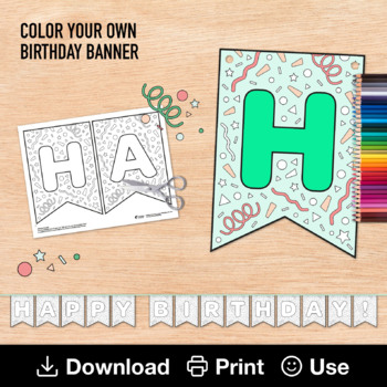 Preview of Happy Birthday Sign, Color Your Own Printable Banner, Creative Kids Activity