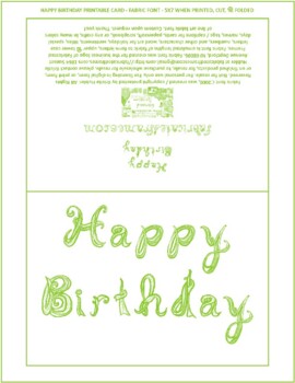 Preview of Happy Birthday Spring Green Fabric Font Letters Printable Card
