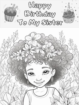 Preview of Happy Birthday To My Sister Coloring Pages | 2 Pages