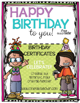 Happy Birthday To You!! Let's Celebrate Editable Certificates | TpT