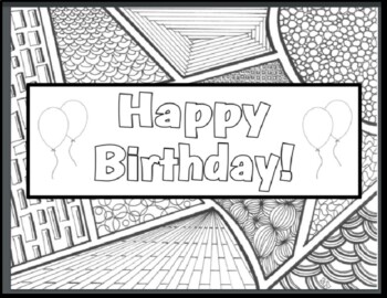 Happy Birthday Zentangle Coloring Page by Ejjaidali's Deli | TpT