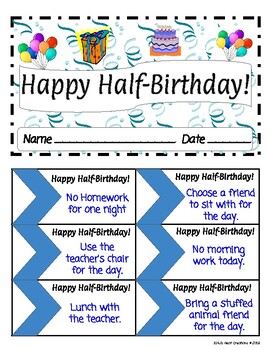 Happy Birthday And Half Birthday Certificate With Coupons Tpt