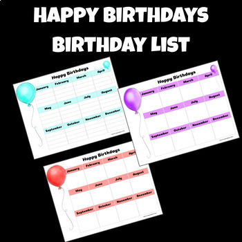 Preview of Happy Birthdays - Birthday Lists