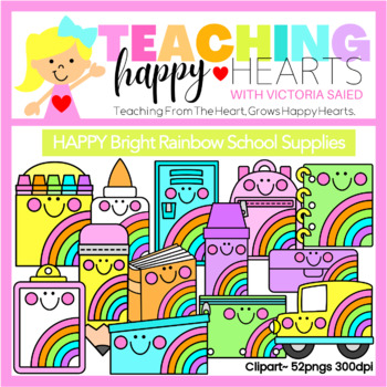 Preview of Happy Bright Rainbow School Supplies Clipart