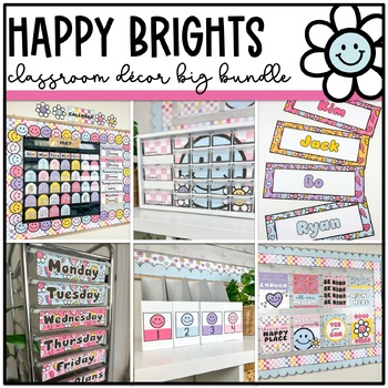 Preview of Happy Brights Classroom Decor Bundle | Bright Classroom Theme | Colorful