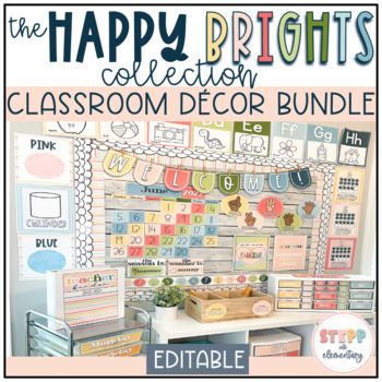 Happy Brights Classroom Decor Collection | Bundle - Editable | TPT