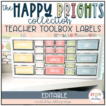 Happy Brights Classroom Decor | Teacher Toolbox Labels - Editable