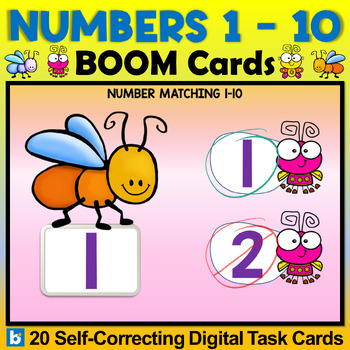 Preview of Matching Numbers 1-10 Math Boom Cards - Happy Bugs