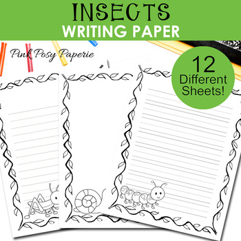 Preview of Insect Writing Paper - Lined and Unlined - Bug Research Writing