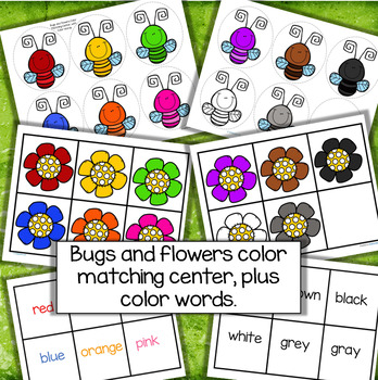 Preview of Happy Bugs and Flowers Color Matching Center for Toddlers and Preschool