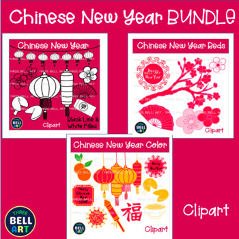 Preview of Happy CHINESE Lunar NEW YEAR Red, Full Color & BLACK & WHITE Clipart