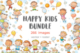 Happy Cartoon Kids Bundle, children doodle, kids clipart