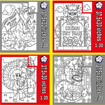 Preview of Happy Chinese New Year 2024 - Collaborative Art Poster Coloring Dragon,Bundle