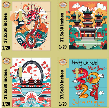 Preview of Happy Chinese New Year 2024 Year of Dragon Collaborative Coloring Posters Bundle
