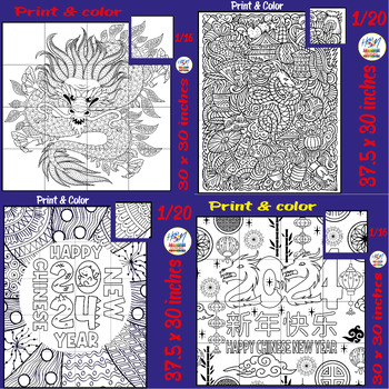 Preview of Happy Chinese New Year 2024 Year of Dragon Collaborative Coloring Posters bundle