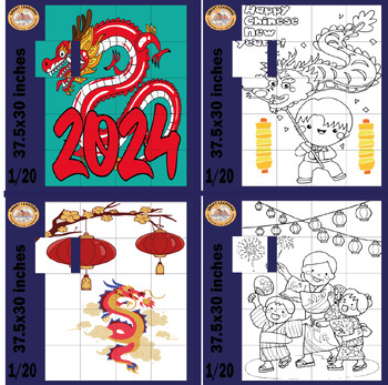 Preview of Happy Chinese New Year 2024 Year of Dragon Collaborative Coloring Posters/bundle