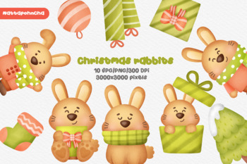 Preview of Happy Christmas rabbits png clipart