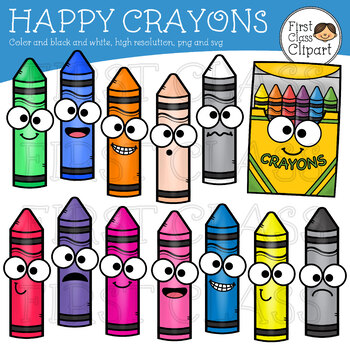 Happy Crayons Clip Art by First Class Clipart | Teachers Pay Teachers