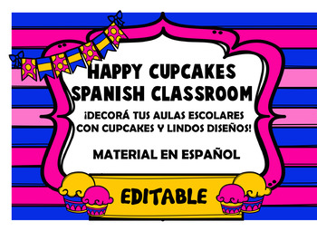 Preview of Happy Cupcake Spanish Classroom Decoration