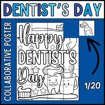 Preview of Happy Dentist's Day Collaborative Coloring Art Poster | March Bulletin Board
