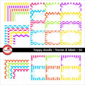 Happy Doodle Frames and Labels 02 Digital Borders Clipart by Poppydreamz