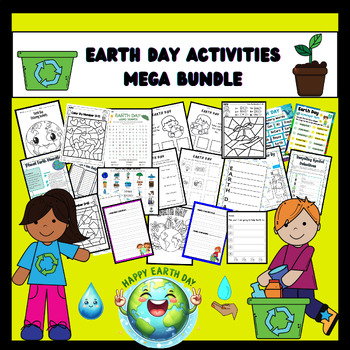 Preview of Happy Earth day First Grade Activities BUNDLE: Coloring, Writing, Games..