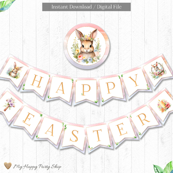Preview of Happy Easter Banner, Classroom Decoration, Watercolors, PRINTABLE