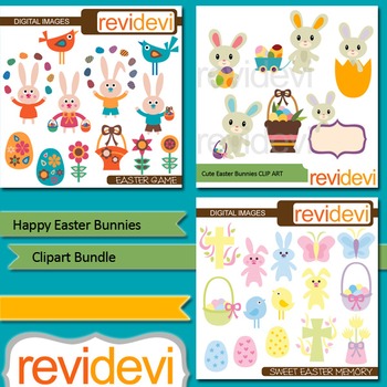 Preview of Happy Easter Bunnies clip art bundle (3 packs)