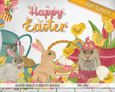 Happy Easter Clipart Bundle, cute bunnies, watercolor graphics