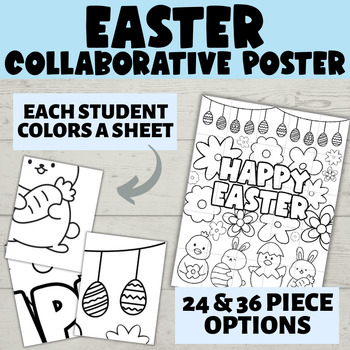 Preview of Happy Easter Collaborative Poster | Class Mural Coloring Spring Easter
