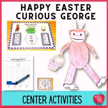 Preview of Happy Easter Curious Monkey Literacy and Math Center Activities