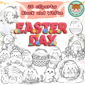 Preview of Happy Easter Day Cliparts : Black and White clipart