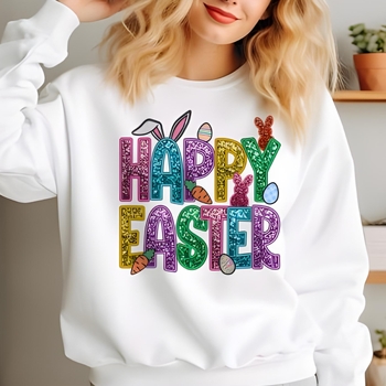 Preview of Happy Easter Faux Sequin Bunny - Easter Bunny Shirt Design Sparkly Easter PNG