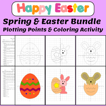 Preview of Happy Easter Math Coordinate Graphing Mystery Picture - Spring Worksheets Bundle