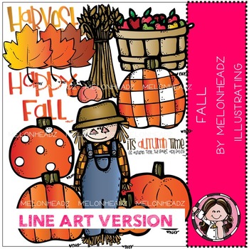 Happy Fall clip art - LINE ART- Melonheadz clipart by ...