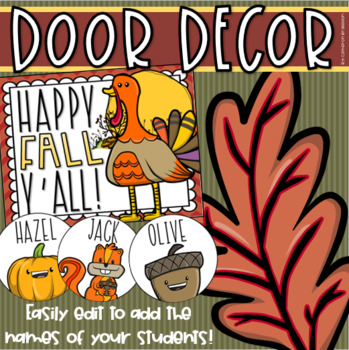 Preview of Happy Fall Thanksgiving Door Decorations Bulletin Board Display EDITABLE