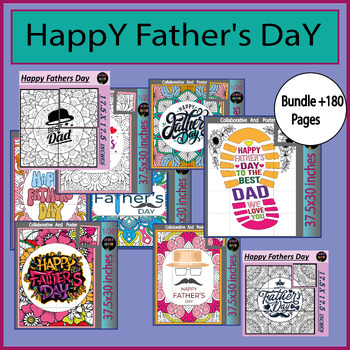 Preview of Happy Father's Day Collaborative Color Poster for Classroom Bulletin Board Bundl